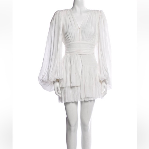 NWT Bronx & Banco Bianca V Neck Puff Sleeve Mini Dress White sz XS - Picture 3 of 13